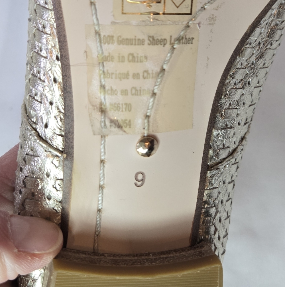 Anthropologie Rowan Reed Newbury Woven Sheep Leather Gold Women's 9 Oxford Shoes - Picture 9 of 9